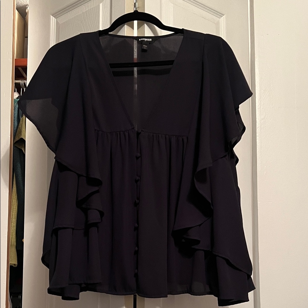 Express Black Ruffled Blouse